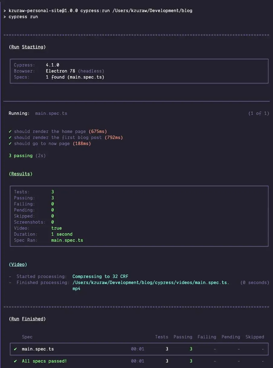 Headless e2e test run output